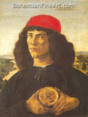 Sandro Botticelli, Portrait of a Man Holding a Medallion Fine Art Reproduction Oil Painting