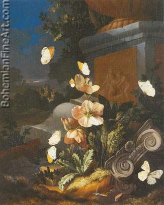 Elias van den Broeck, Flowers and Butterflies Fine Art Reproduction Oil Painting