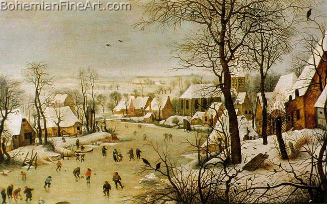 Pieter Bruegel the Elder, Winter Landscape with a Bird Trap Fine Art Reproduction Oil Painting