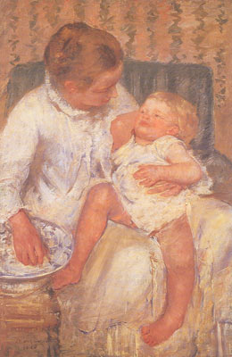 Mary Cassatt, Mother About to Wash Her Sleepy Child Fine Art Reproduction Oil Painting