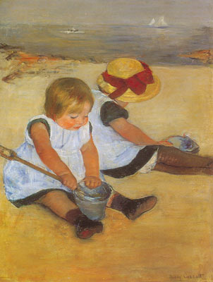 Mary Cassatt, Children Playing on the Beach Fine Art Reproduction Oil Painting