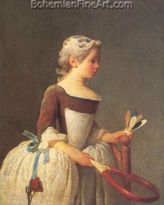 Jean-Baptiste-Simeon Chardin, Girl wth Shuttlecock Fine Art Reproduction Oil Painting