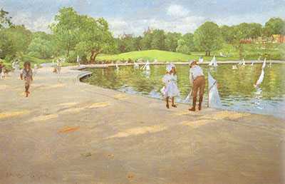 William Merritt Chase, Lake for Minature Sailboats+ Central Park Fine Art Reproduction Oil Painting