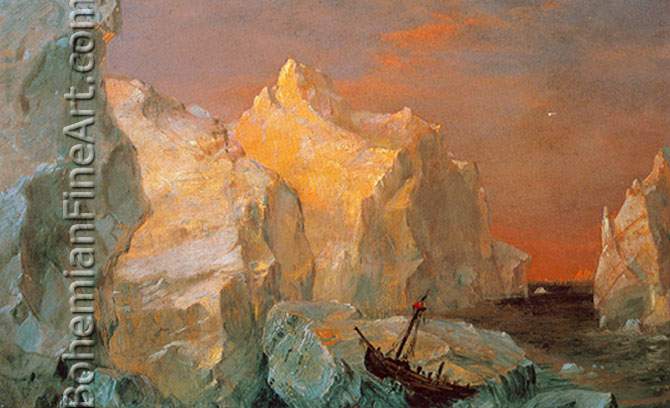 Icebergs and Wreck in Sunset