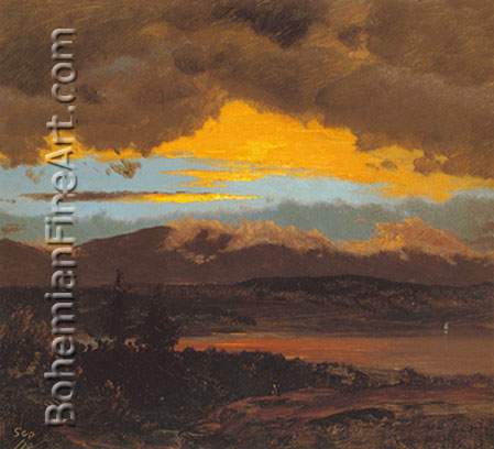Frederic Edwin Church, Sunset across the Hudson Valley Fine Art Reproduction Oil Painting