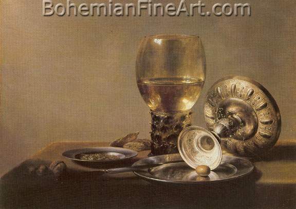 Pieter Claesz, Still Life with Wine Glass and Silver Bowl Fine Art Reproduction Oil Painting