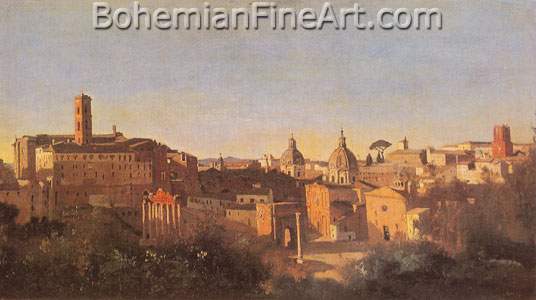 Jean-Baptiste-Camille Corot, The Forum seen from the Farnese Gardens Fine Art Reproduction Oil Painting