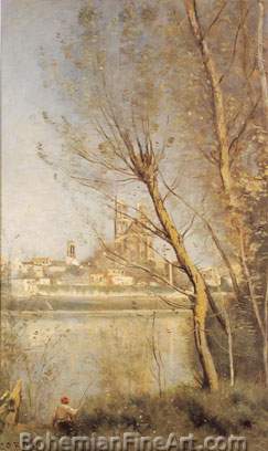 Jean-Baptiste-Camille Corot, View of Mantes Fine Art Reproduction Oil Painting