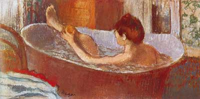 Woman in her Bath Sponging her Leg-Pastel on Paper