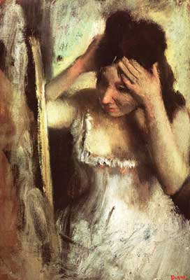 Woman Combing her Hair before a Mirror