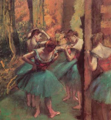 Dancers Pink and Green (Pastel on Paper)