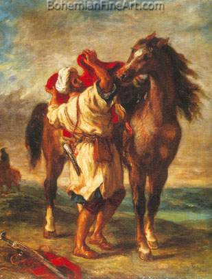 Arab Saddling a Horse