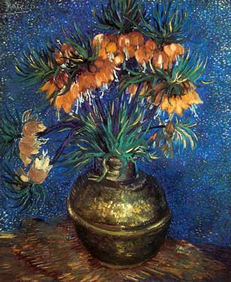 Fritillaries in a Copper Vase -Thick Impasto Paint