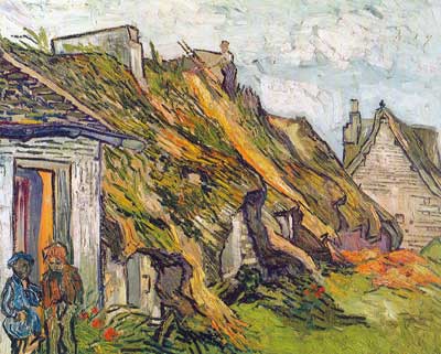 Thatched Cottages at Chaponval-Thick Impasto Paint
