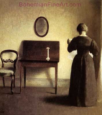 Vilhelm Hammershoi, Lady Reading in an Interior Fine Art Reproduction Oil Painting