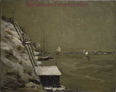 Robert Henri, East River Embankment+ Winter Fine Art Reproduction Oil Painting
