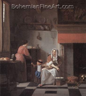 Pieter De Hooch, Interior with a Woman Peeling Pears Fine Art Reproduction Oil Painting