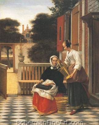 Woman and a Maidservant in a Courtyard