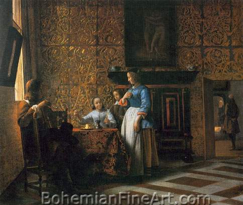 Pieter De Hooch, A Party of Figures around a Table Fine Art Reproduction Oil Painting