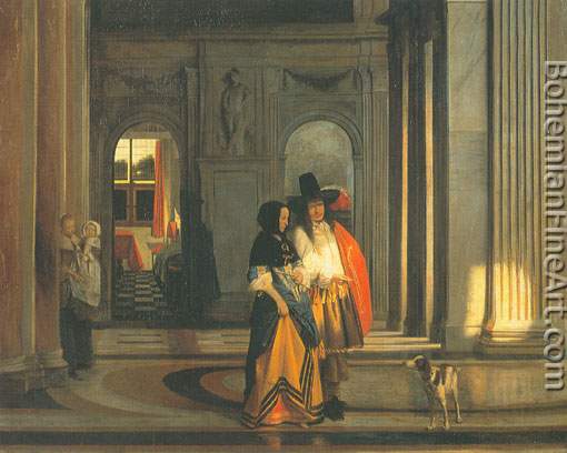 Pieter De Hooch, A Couple Working in the Citizens Hall+ Amsterdam Fine Art Reproduction Oil Painting