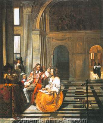 Pieter De Hooch, A Music Party in a Hall Fine Art Reproduction Oil Painting