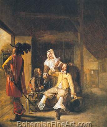 Pieter De Hooch, Two Soldiers and a Serving Woman with Trumpeter Fine Art Reproduction Oil Painting