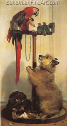 Sir Edwin Landseer, Macaw+ Love Birds+ Terrier and Spaniel Fine Art Reproduction Oil Painting