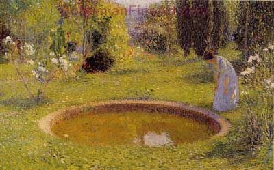 Henri Martin, young-girl-near-a-pond Fine Art Reproduction Oil Painting