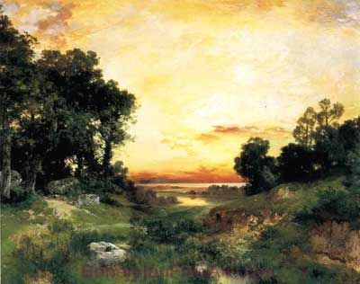Thomas Moran, Sunset+ Long Island Sound Fine Art Reproduction Oil Painting
