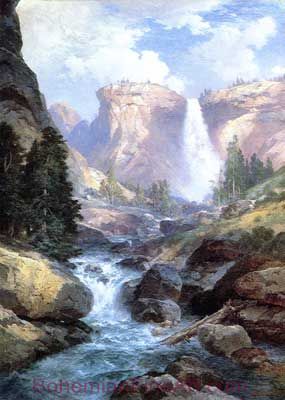 Thomas Moran, Waterfall in Yosemite Fine Art Reproduction Oil Painting