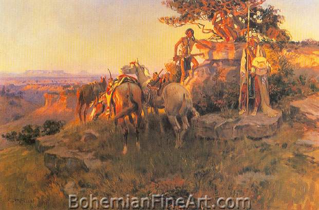 Charles M. Russell, Watching for Wagons Fine Art Reproduction Oil Painting