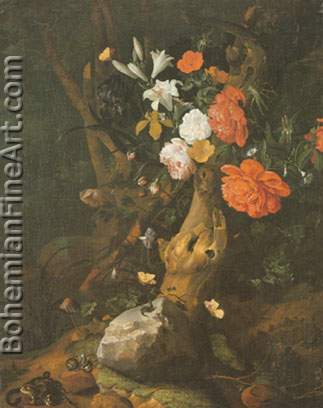 Rachel Ruysch, Flowers on a Tree Trunk Fine Art Reproduction Oil Painting