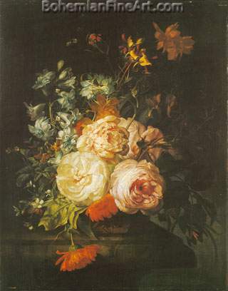 Rachel Ruysch, Roses+ Marigolds+ Hyacinth Fine Art Reproduction Oil Painting