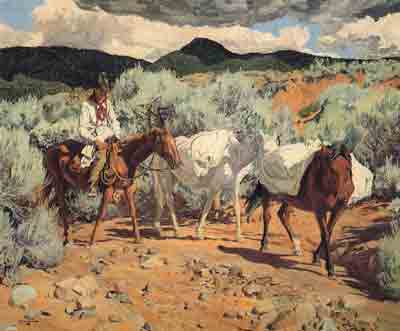 Walter Ufer, Taos Indian and Pack Horse Fine Art Reproduction Oil Painting