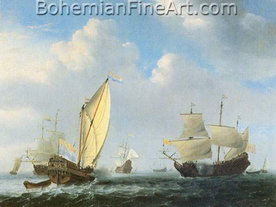 Willem Van De Velde the Younger, A States Yacht meetting a Dutch Doubledecker Fine Art Reproduction Oil Painting