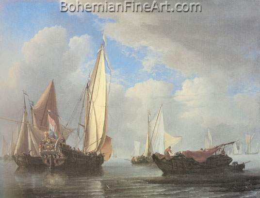 Willem Van De Velde the Younger, A Yacht and Other Vessels in a Calm Fine Art Reproduction Oil Painting