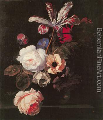 Simon Pietersz. Verelst, Tulips+ Roses and Ranunculus Fine Art Reproduction Oil Painting