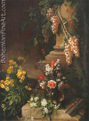 Flowers in a Garden with a Column