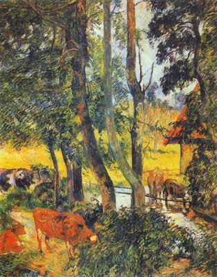 Paul Gauguin, Cattle Drinking Fine Art Reproduction Oil Painting