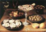 Osias Beert, Still Life with Oysters and Pastries Fine Art Reproduction Oil Painting