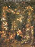 Jan Brueghel the Elder, Holy Family in a Flower and Fruit Wreath Fine Art Reproduction Oil Painting