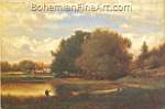George Innes, Landscape with Man Fishing Fine Art Reproduction Oil Painting