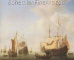 Willem Van De Velde the Younger, A Dutch Flagship Coming to Anchor Fine Art Reproduction Oil Painting