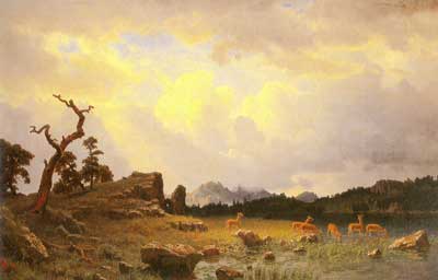 Albert Bierstadt, Thunderstorm in the Rocky Mountains Fine Art Reproduction Oil Painting