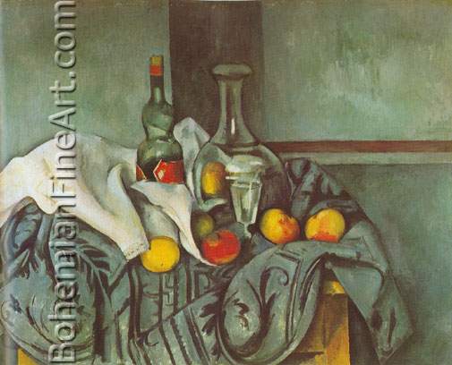 Paul Cezanne, Still-Life with Peppermint Bottle Fine Art Reproduction Oil Painting