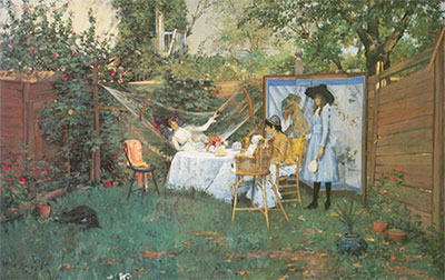 William Merritt Chase, The Open-Air Breakfast Fine Art Reproduction Oil Painting