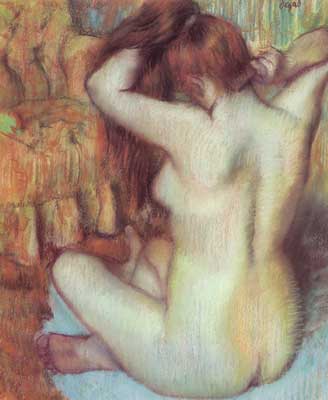 Edgar Degas, Nude Woman Combing her Hair (Pastel on Paper) Fine Art Reproduction Oil Painting