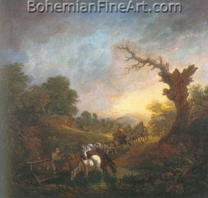 Thomas Gainsborough, Sunset: Carthorses Drinking at a Stream Fine Art Reproduction Oil Painting