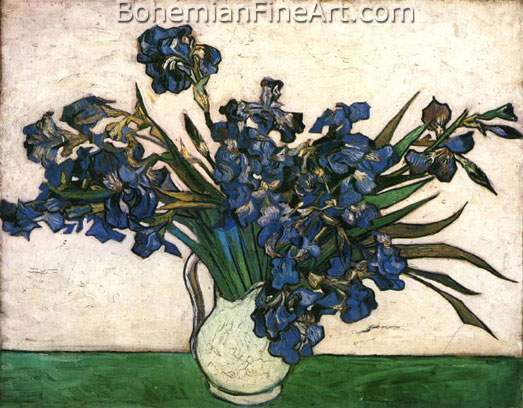 Vincent Van Gogh, Vase with Irises against a Yellow Background Fine Art Reproduction Oil Painting