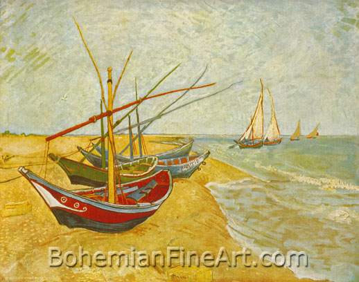 Vincent Van Gogh, Fishing Boats on the Beach at Saintes-Maries Fine Art Reproduction Oil Painting